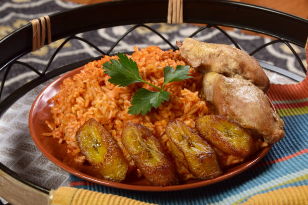 Nigerian Jollof Rice with Chicken and Fried Plantains Recipe